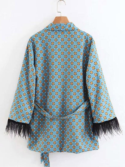 Geo Pattern Fringe Trim Wrap Blazer - LuckyFash™
