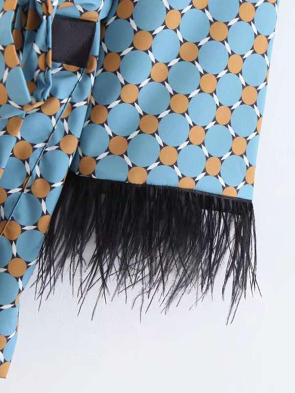 Geo Pattern Fringe Trim Wrap Blazer - LuckyFash™