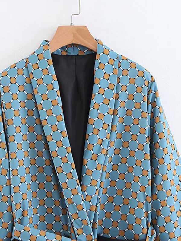 Geo Pattern Fringe Trim Wrap Blazer - LuckyFash™