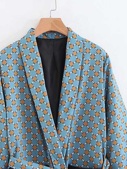Geo Pattern Fringe Trim Wrap Blazer - LuckyFash™