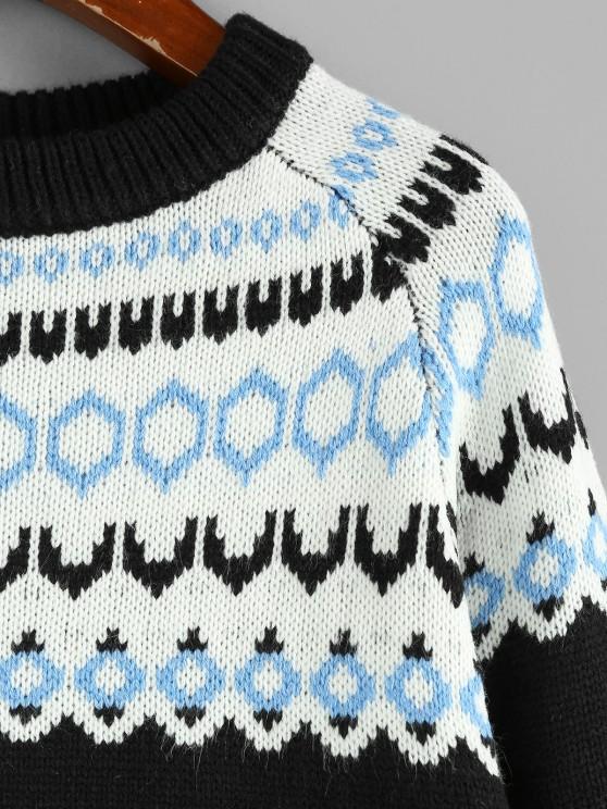 Geo Raglan Sleeve Jumper Sweater - LuckyFash™