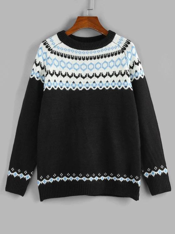 Geo Raglan Sleeve Jumper Sweater - LuckyFash™