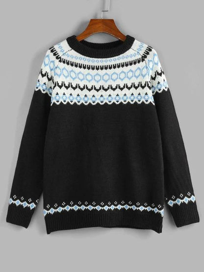 Geo Raglan Sleeve Jumper Sweater - LuckyFash™