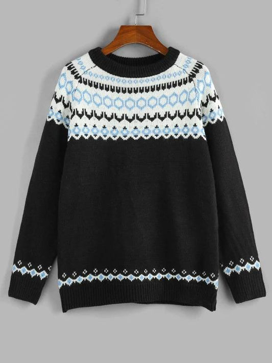 Geo Raglan Sleeve Jumper Sweater - LuckyFash™