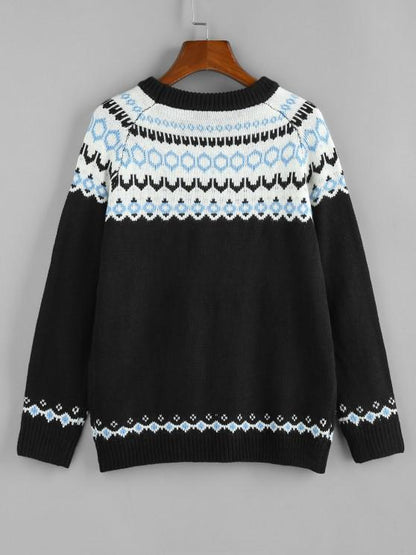 Geo Raglan Sleeve Jumper Sweater - LuckyFash™