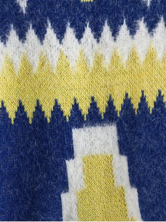 Geometric Drop Shoulder Longline Sweater - LuckyFash™