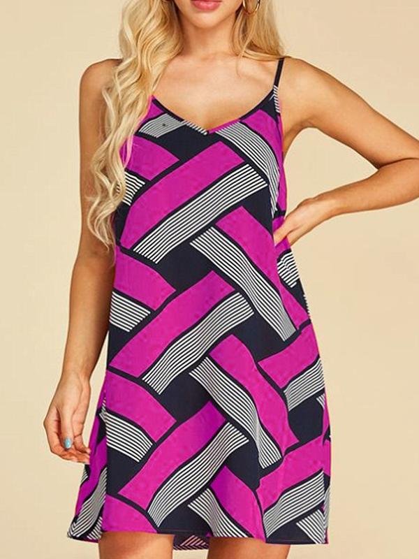 Geometric Print Casual Sleeveless Suspender Dress - LuckyFash™