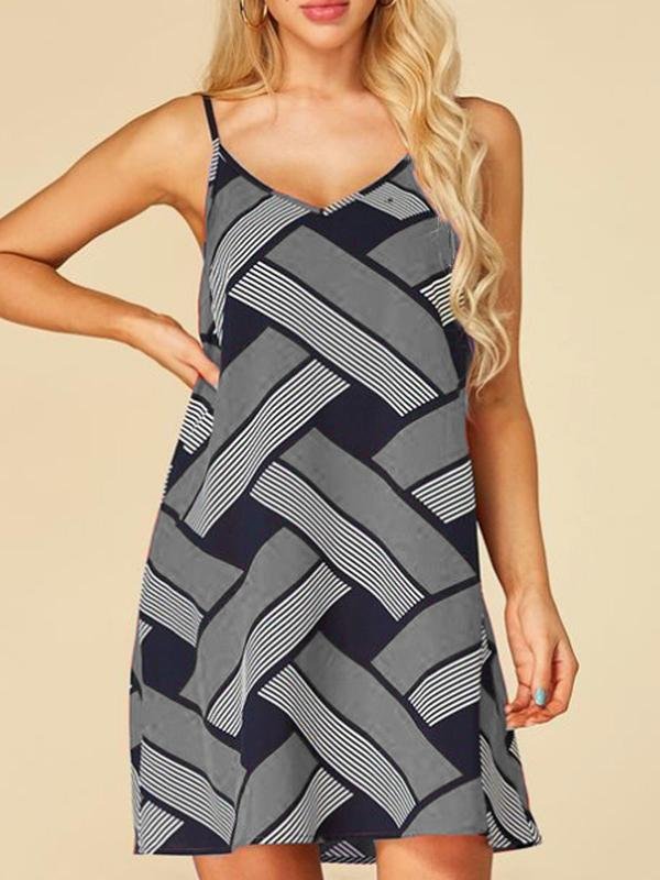Geometric Print Casual Sleeveless Suspender Dress - LuckyFash™