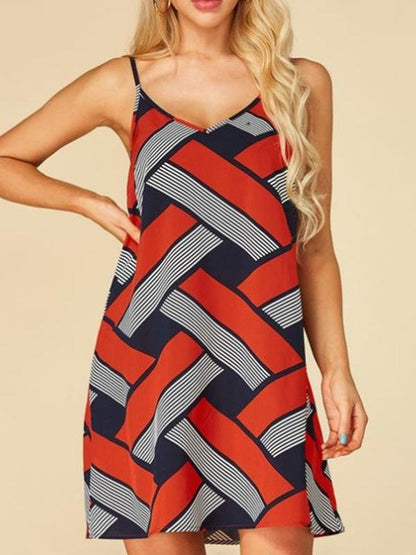 Geometric Print Casual Sleeveless Suspender Dress - LuckyFash™