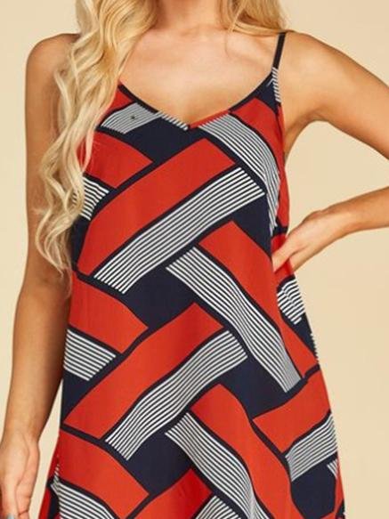 Geometric Print Casual Sleeveless Suspender Dress - LuckyFash™