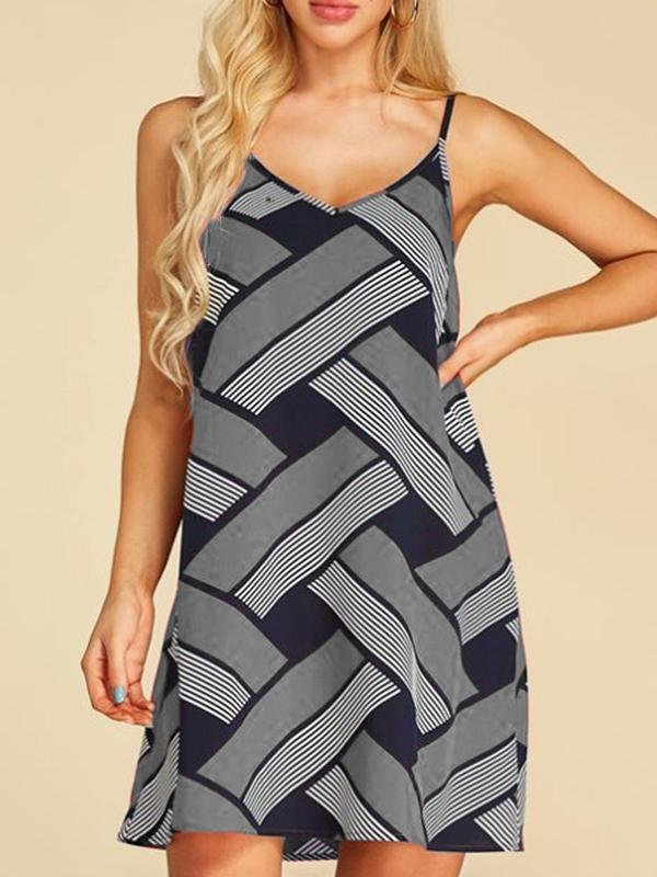 Geometric Print Casual Sleeveless Suspender Dress - LuckyFash™