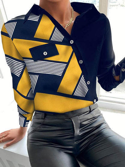 Geometric Print Long Sleeve Buttoned Up Shirt - LuckyFash™