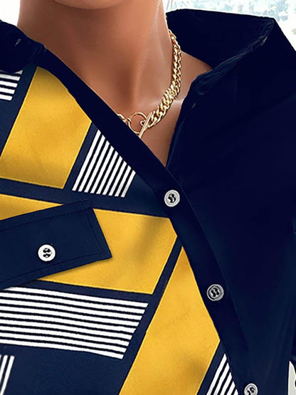 Geometric Print Long Sleeve Buttoned Up Shirt - LuckyFash™