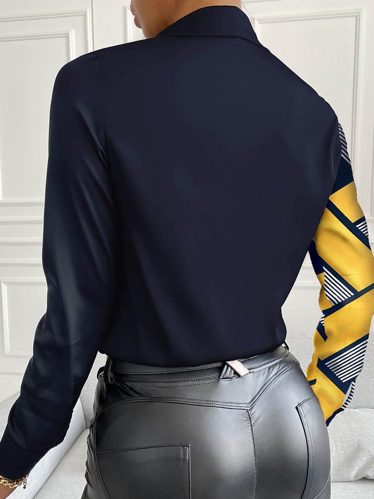 Geometric Print Long Sleeve Buttoned Up Shirt - LuckyFash™