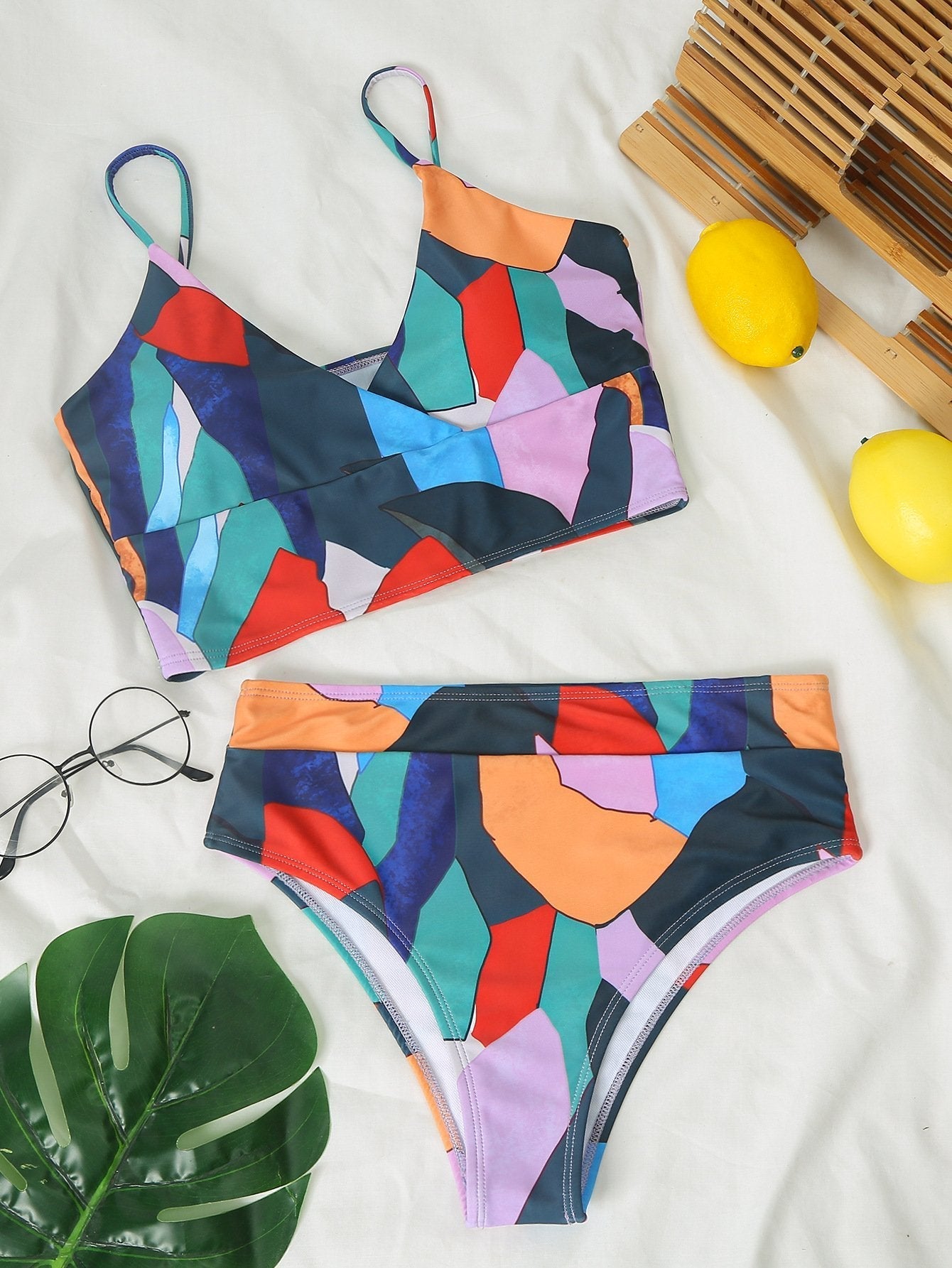 Geometric Print V-neck Bikini Set - LuckyFash™