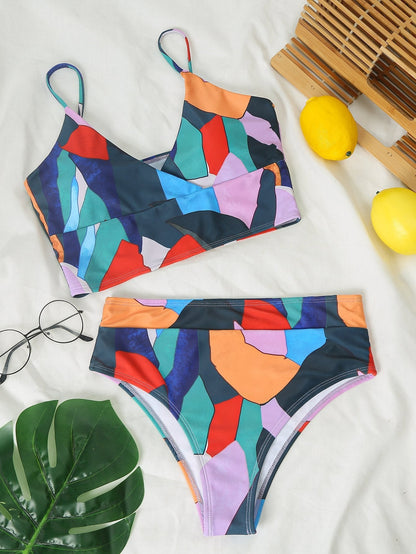 Geometric Print V-neck Bikini Set - LuckyFash™