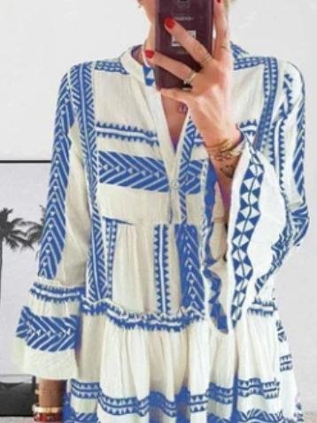 Geometric Print V-Neck Mini Dress - LuckyFash™