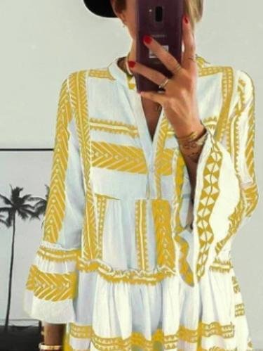 Geometric Print V-Neck Mini Dress - LuckyFash™