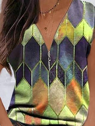 Geometric V-neck Casual T-shirt - LuckyFash™