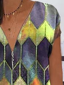 Geometric V-neck Casual T-shirt - LuckyFash™