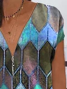 Geometric V-neck Casual T-shirt - LuckyFash™