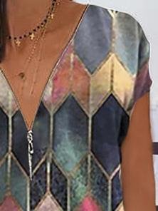 Geometric V-neck Casual T-shirt - LuckyFash™