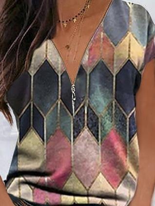 Geometric V-neck Casual T-shirt - LuckyFash™