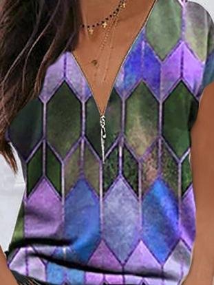 Geometric V-neck Casual T-shirt - LuckyFash™