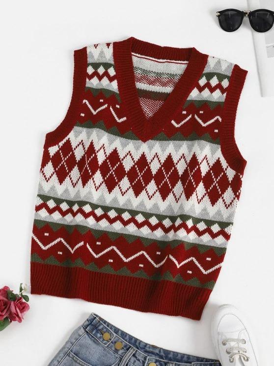 Geometric V Neck Sweater Vest - LuckyFash™