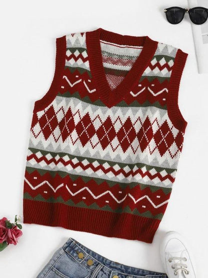 Geometric V Neck Sweater Vest - LuckyFash™
