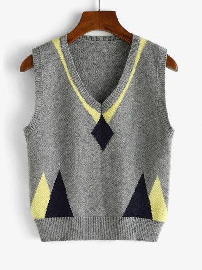 Geometry V Neck Sweater Vest - LuckyFash™