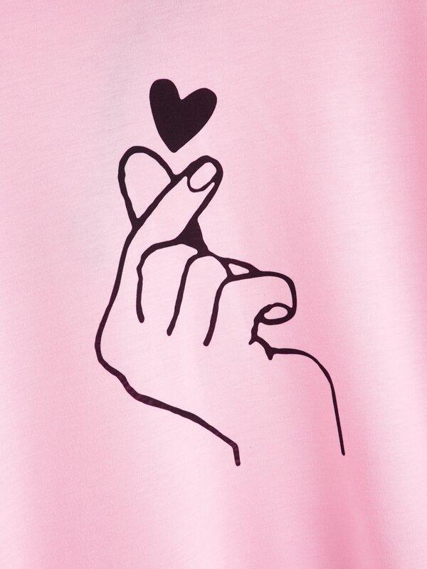 Gesture And Heart Print Drawstring Hoodie - LuckyFash™