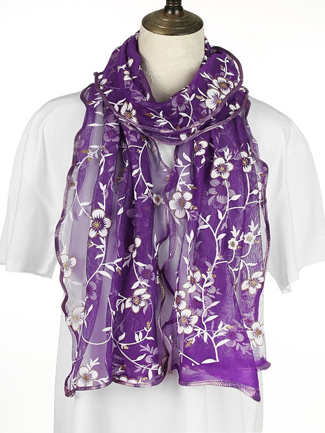 New Flower Embroidery Gauze Scarf Women Travel Holiday Sunscreen Beach Shawl Daily Streetwear Birthday Gift - LuckyFash™