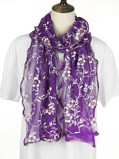 New Flower Embroidery Gauze Scarf Women Travel Holiday Sunscreen Beach Shawl Daily Streetwear Birthday Gift - LuckyFash™