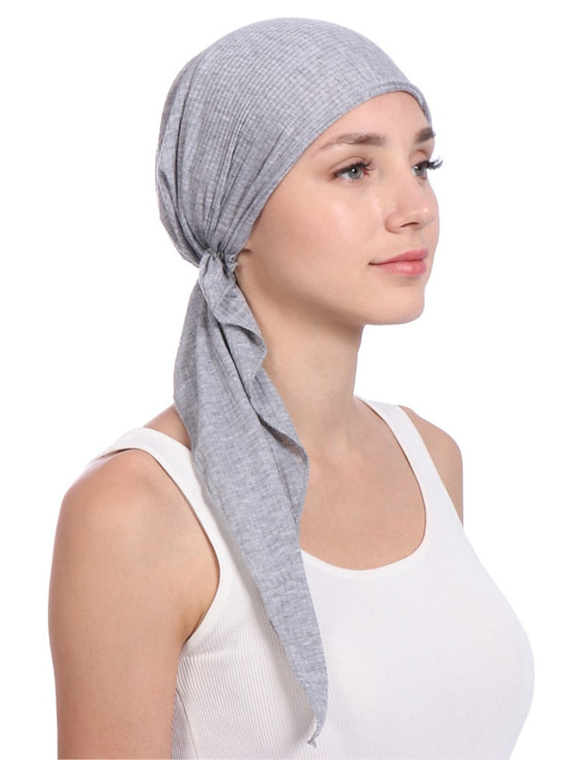 New Elastic Cotton Solid Color Wrap Head Scarf Hats Muslim Turban Bonnet For Women Inner Hijab Hat Fashion Female Turbantes Caps - LuckyFash™