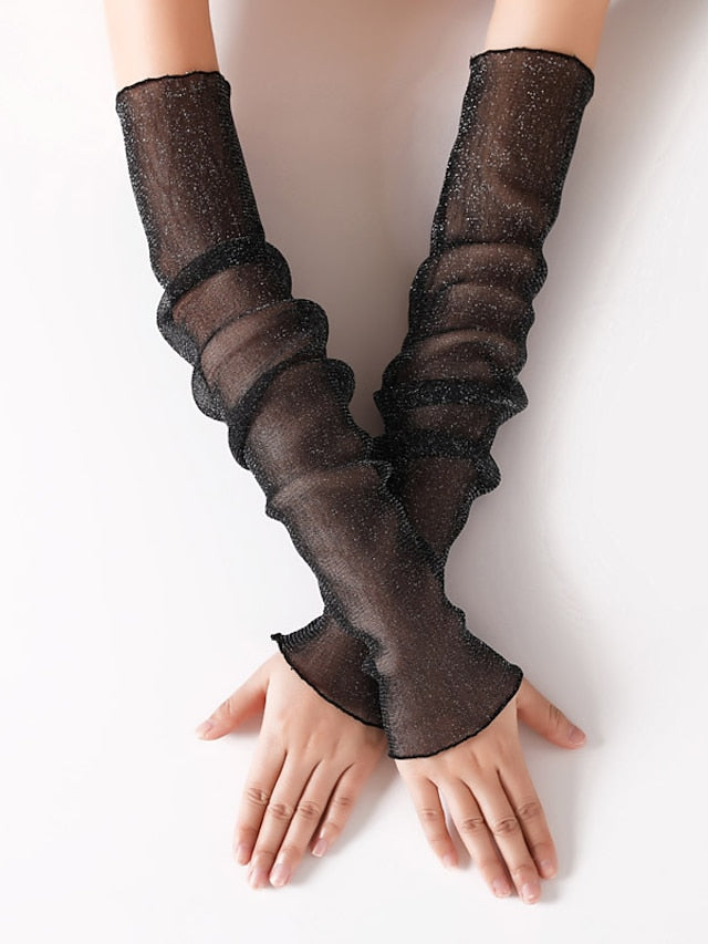 Women's Fingerless Gloves Outdoor Party Evening Daily Solid Colored Polyester Acrylic Fibers Bridal Gloves Sexy Lolita Anti-UV 1 Pair - LuckyFash™