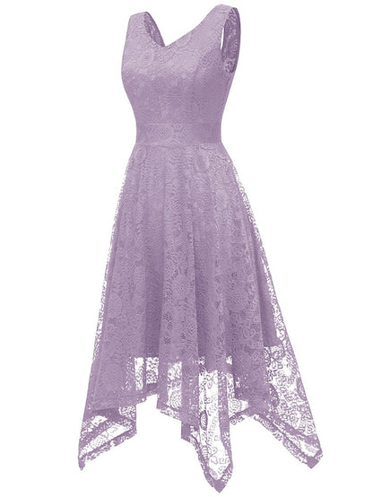 Women's Elegant Retro Swing Dress Midi Dress Party Outdoor Lace Backless Plain V Neck Sleeveless Regular Fit Spring Summer 2023 Navy Black S M L XL - LuckyFash™