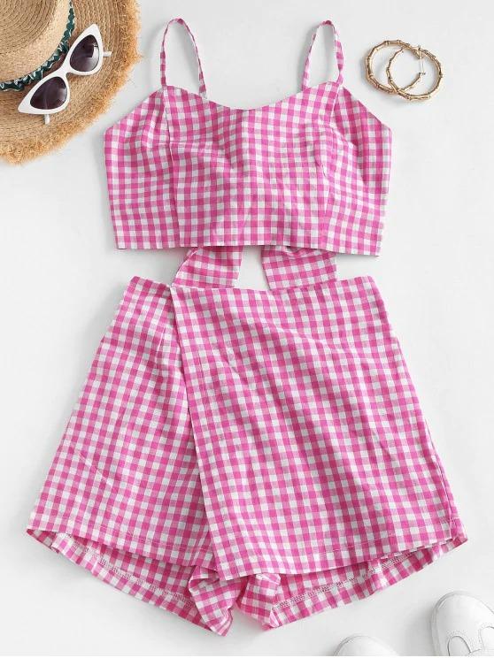 Gingham Back Knot Co Ord Set - LuckyFash™
