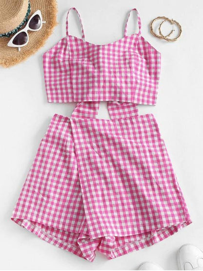 Gingham Back Knot Co Ord Set - LuckyFash™