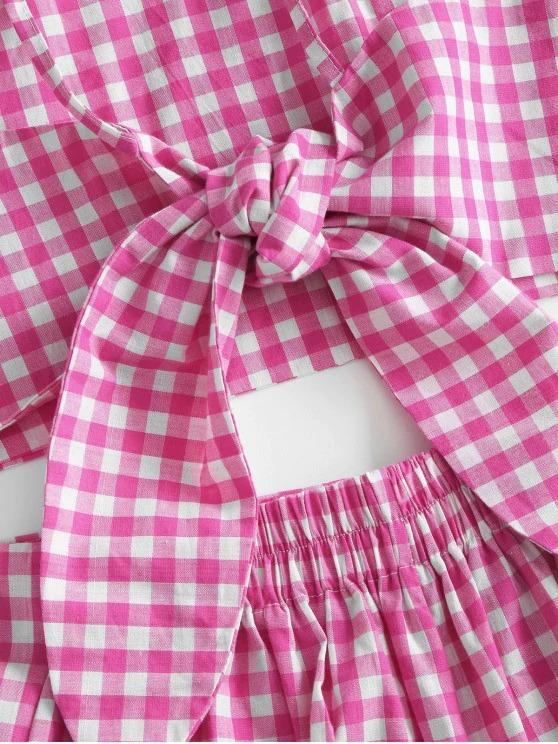 Gingham Back Knot Co Ord Set - LuckyFash™