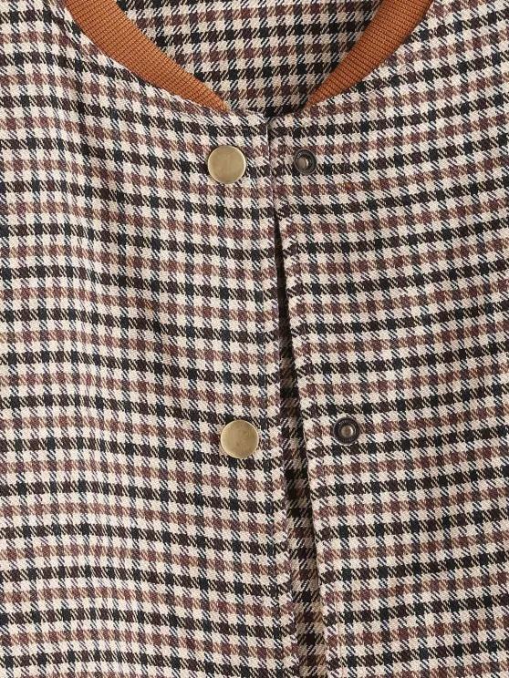 Gingham Faux Shearling Teddy Baseball Jacket - LuckyFash™