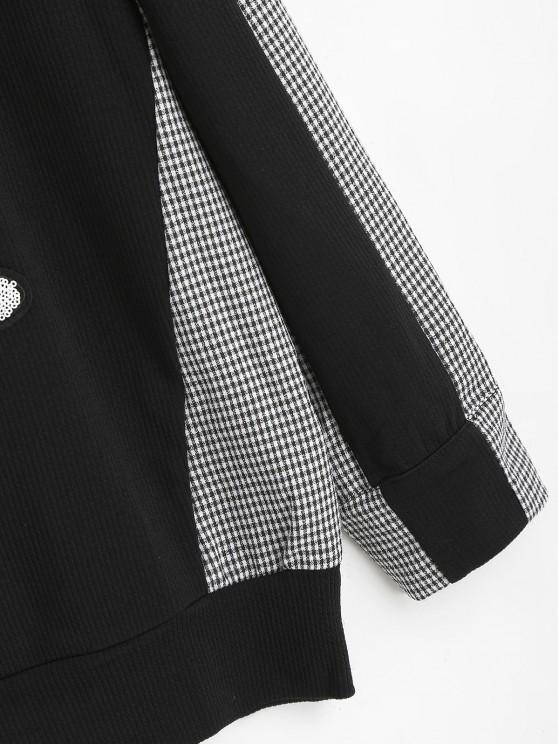 Gingham Sequined Cat Ribbed Sweatshirt - LuckyFash™