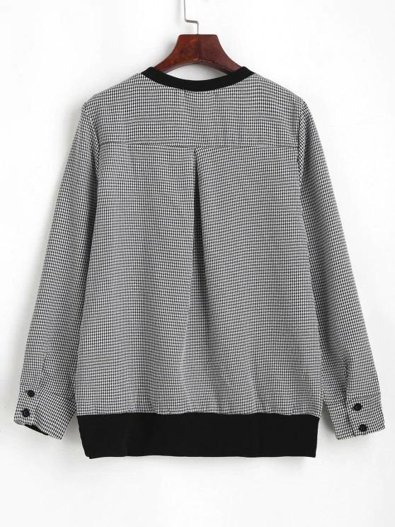 Gingham Sequined Cat Ribbed Sweatshirt - LuckyFash™