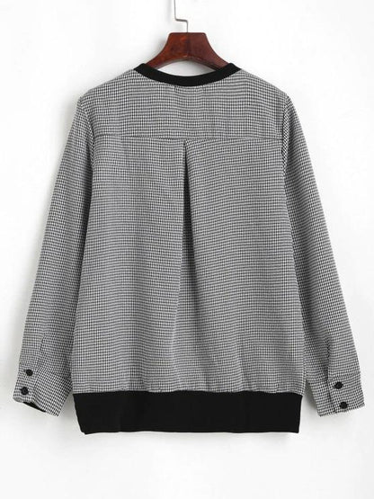 Gingham Sequined Cat Ribbed Sweatshirt - LuckyFash™