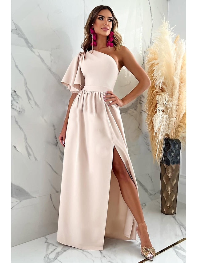 Womenâ€˜s Formal Party Dress Long Dress Maxi Dress Green Black khaki Sleeveless Pure Color Split Winter Fall Spring One Shoulder 2023 S M L XL 2XL - LuckyFash™