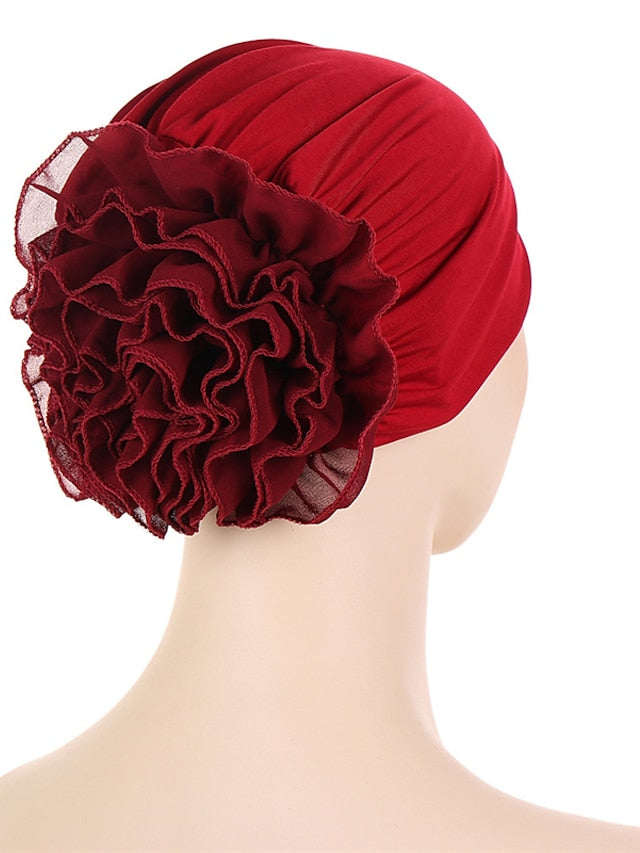 Woman Big Flower India Hat Beanie Turban Hair Accessories Elastic Cloth Hair Bands Hat Chemo Beanie Ladies Muslim Solid Hair Loss Cap - LuckyFash™