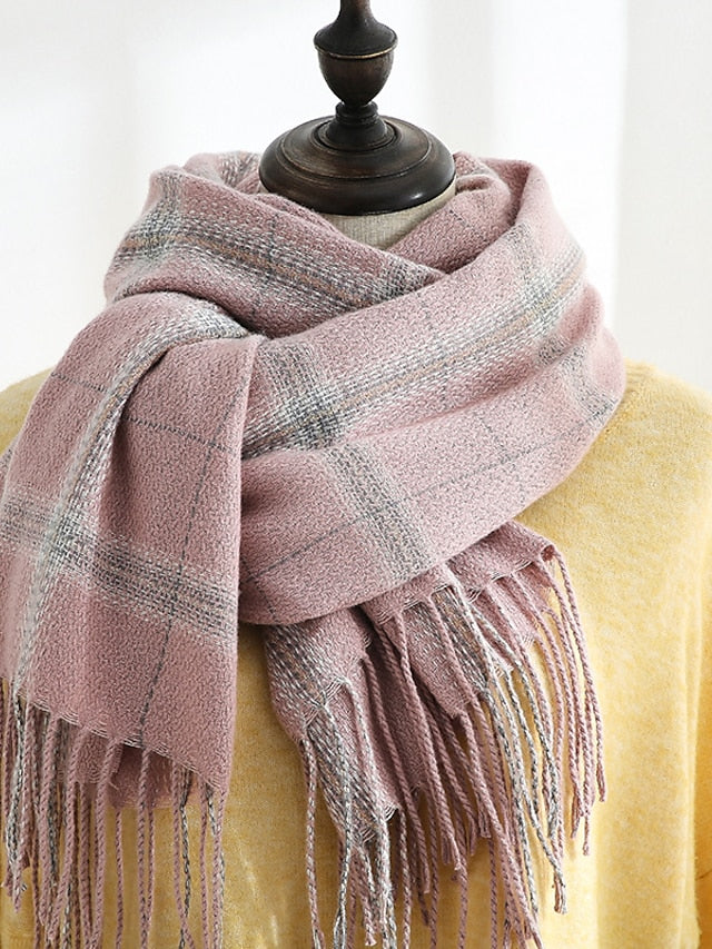 Winter New Women's Plaid Scarves Knit Mix Color Long Tassel Shawl Wraps  Ponchos Cape Scarves Thicken Warm Soft Female Scarf - LuckyFash™