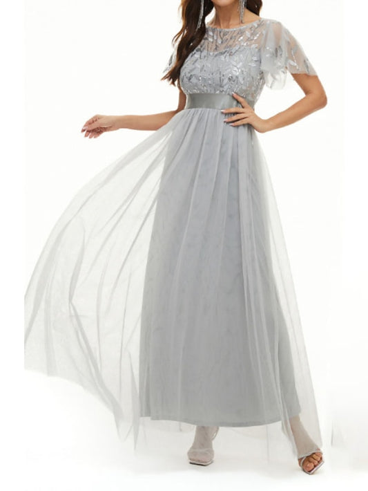 Womenâ€˜s Formal Party Dress Wedding Guest Dress Long Dress Maxi Dress Black Silver Gold Short Sleeve Pure Color Sequins Spring Summer Fall Wedding 2023 XS S M L XL XXL 3XL 4XL - LuckyFash™