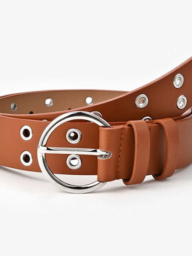 Women's Unisex PU Buckle Belt PU Leather O-ring Buckle Eyelet Casual Classic Party Daily Black Brown Coffee - LuckyFash™