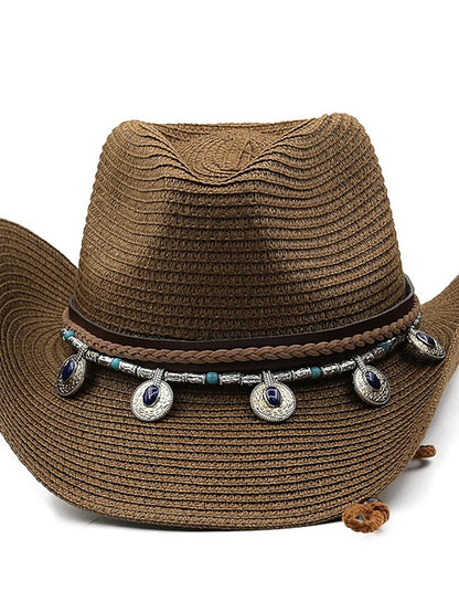 Black White Cowboy Hat Panama Jazz Straw Hat Summer Vacation Beach Hat Women Men Fashion Outdoor Sun Hat - LuckyFash™